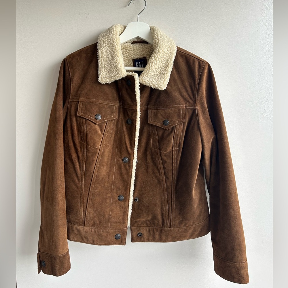 Brown Suede Trucker Jacket with Shearling Lining